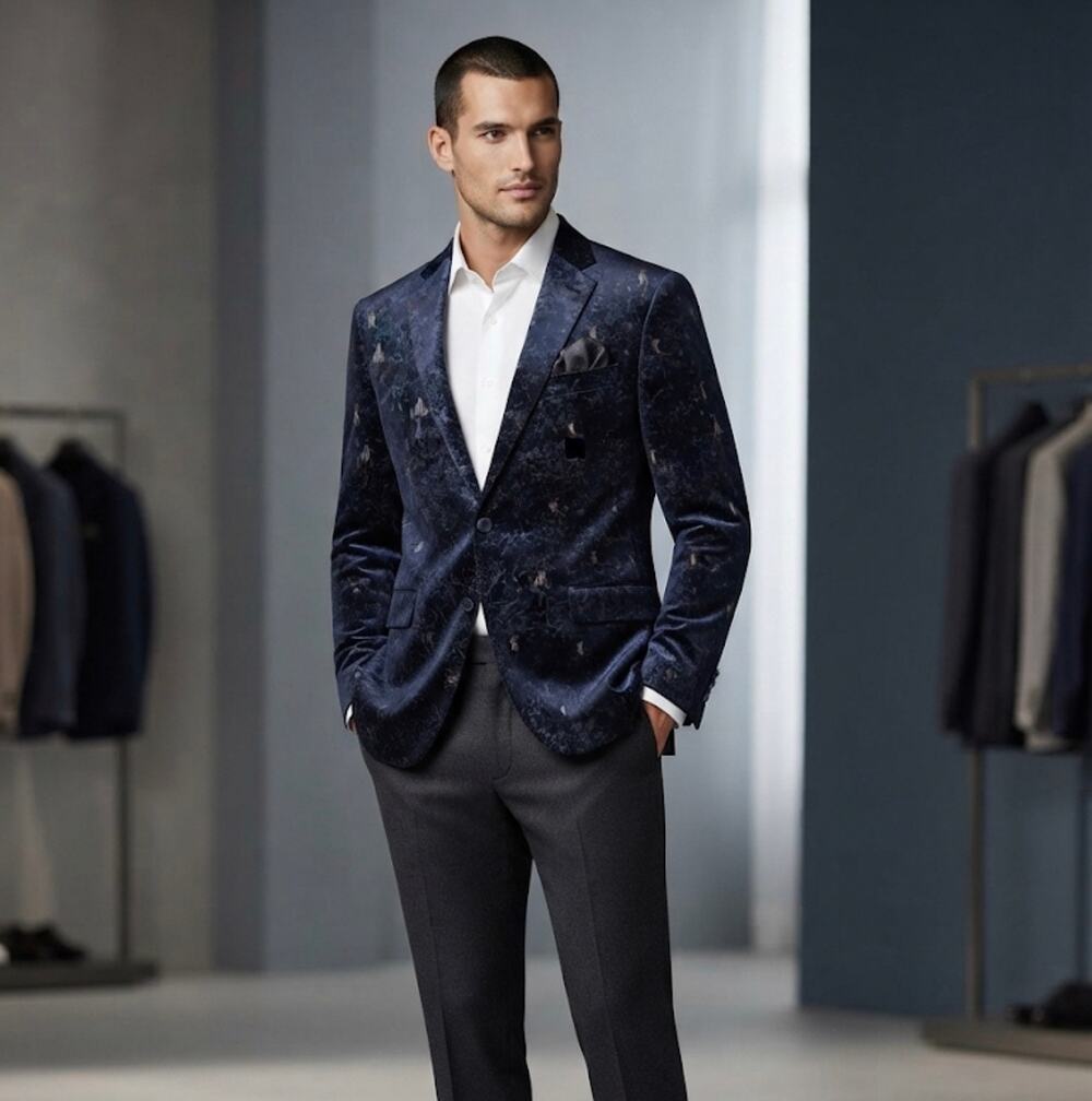 New Gianni blue velvet modern fit parrot blazer sz 38 S - Picture 1 of 7
